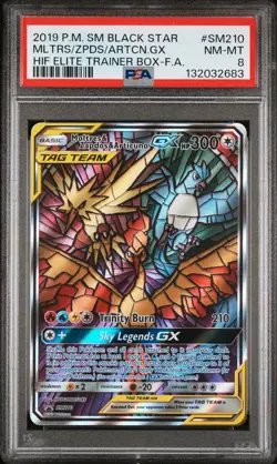 2019 POKEMON SM BLACK STAR PROMO FULL ART/MOLTRES & ZAPDOS & ARTICUNO GX PSA 8 - Image 1