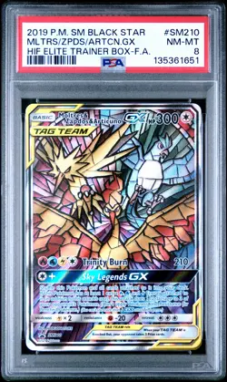 2019 POKEMON SM BLACK STAR PROMO FULL ART/MOLTRES & ZAPDOS & ARTICUNO GX PSA 8 - Image 1