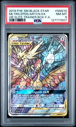 2019 POKEMON SM BLACK STAR PROMO FULL ART/MOLTRES & ZAPDOS & ARTICUNO GX PSA 8 - Image 1