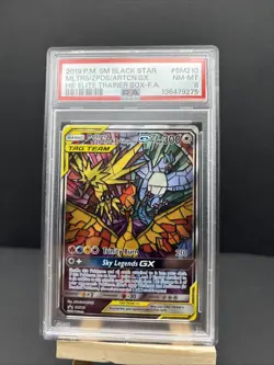 SM210 Moltres & Zapdos Articuno Tag Team GX Pokemon Black Star Promo PSA 8 - Image 1