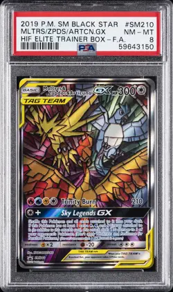 2019 POKEMON SM HIDDEN FATES ETB FULL ART/MOLTRES & ZAPDOS & ARTICUNO GX PSA 8 - Image 1
