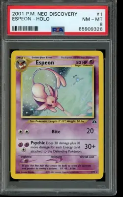 PSA 8 NM MT Pokemon Espeon Neo Discovery Holo 1/75 Unlimited - Image 1