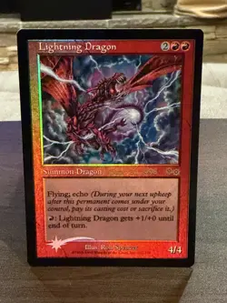 Lightning Dragon Urza’s Saga 1st FOIL Pre-Release Promo MTG NM Never played - Image 1
