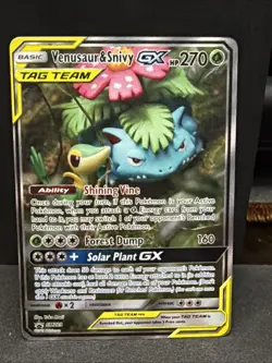 Pokemon TCG - Venusaur & Snivy GX SM229 Alt Art Sun & Moon Promo Tag Team LP - Image 1