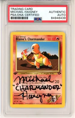 PSA Signed Micheal Haigney Pokemon TCG Blaine's Charmander 60/132 1st Edition - Image 1