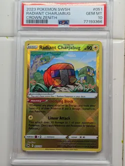 Pokemon Radiant Charjabug Crown Zenith 051/159 Radiant Rare Holo PSA 10 2023 - Image 1