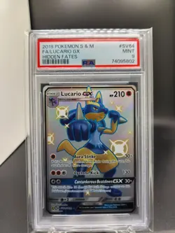 2019 Pokemon Sun & Moon Hidden Fates Lucario GX SV64/SV94 PSA 9 - Image 1