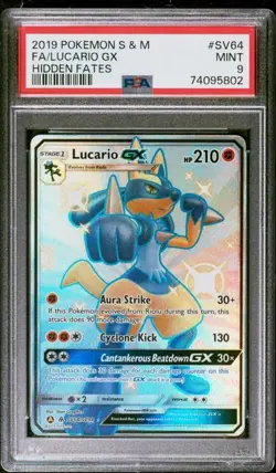 2019 Pokemon Sun & Moon Hidden Fates Lucario GX SV64/SV94 PSA 9 - Image 4