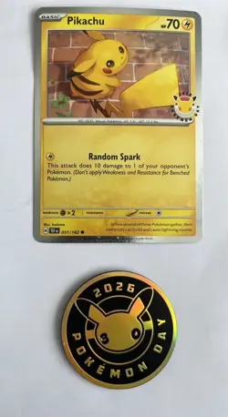 Pikachu 051 /162 Stamped 2026 Pokemon Day 30 Promo TCG With Coin - Image 1