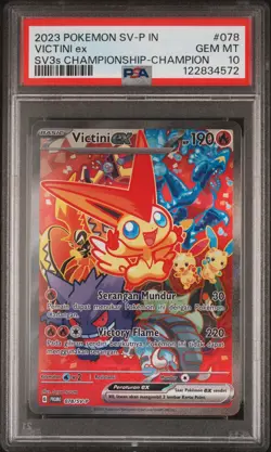 2023 Pokemon SV-P IN SV3s Championship Champion 078 Victini Ex PSA 10 GEM MINT - Image 1