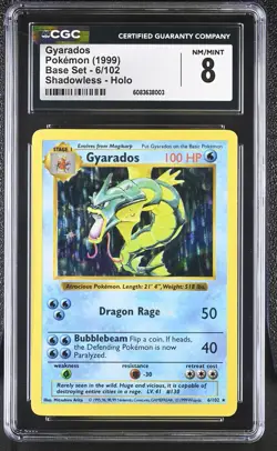 CGC 8 Gyarados 1999 Base Set 6/102 Shadowless Holo Pokemon Card - Image 1