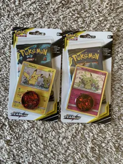2x Sealed TEAM UP Blister Packs (Pikachu SM162 + Mimikyu SM163) Pokemon Cards - Image 1