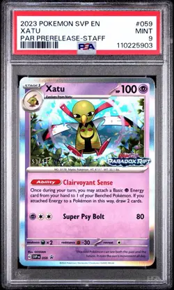 Xatu SVP 059 STAFF Stamp Black Star Promo Pokemon TCG S & V Paradox Rift PSA 9 - Image 1