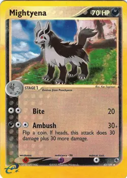 Pokemon TCG Mightyena 42/109 Reverse-Holo Ruby & Sapphire Base Set 2003 - LP - Image 1