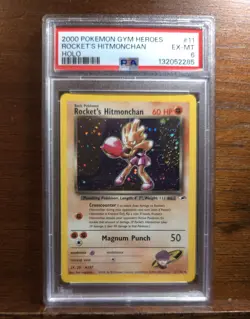 2000 POKEMON GYM HEROES HOLO #11 ROCKET'S HITMONCHAN SWIRL🌀 PSA 6 - Image 1