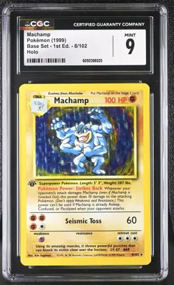 CGC 9 MINT Machamp 1999 Base Set 1st Edition 8/102 Holo Pokemon Card - Image 1