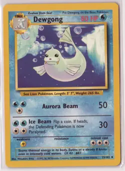 Vintage Pokemon Card TCG Base Set Unlimited Dewgong 25/102 Uncommon - Image 1