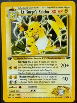 Lt. Surge's Raichu 11/132 Holo Rare - Gym Challenge - 1st Edition - Pokemon WOTC - Image 1