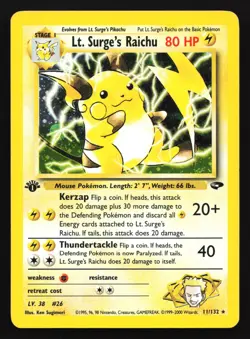 Pokemon Lt. Surge's Raichu 11/132 WotC 1st Edition Gym Challenge Holo Rare LP - Image 1