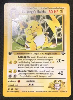 Pokemon Lt. Surge’s Raichu WOTC 1st Edition Gym Challenge 11/132 LP/NM - Image 1