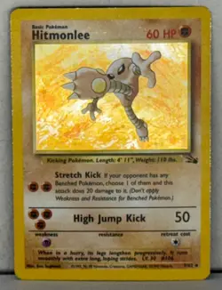 1999 Pokemon TCG Hitmonlee 7/62 Fossil Set Unlimited Edition Holo Rare Card USED - Image 2