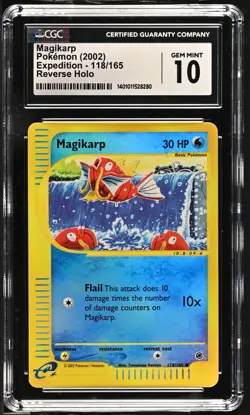 CGC 10 GEM MINT Magikarp 118/165 Pokemon Expedition 2002 Reverse Holo (PSA/BGS) - Image 1