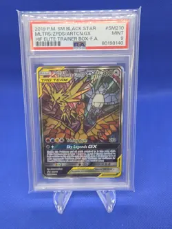 Pokemon Sun & Moon Hidden Fates ETB Moltres Zapdos Articuno GX SM210 Promo PSA 9 - Image 1