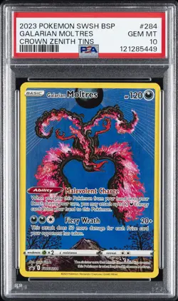 2023 POKEMON SWSH BLACK STAR PROMO CROWN ZENITH TIN #284 GALARIAN MOLTRES PSA 10 - Image 1