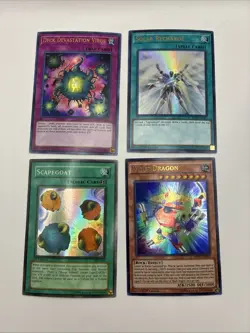 LOT OF 4 YUGIOH CARDS VINTAGE 1996 1ST EDITION BLOCK DRAGON SCAPEGOAT A2 - Image 1