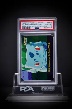 1999 Pokemon Topps TV Animation Ser 2 EP10 Bulbasaur Hidden Village foil PSA 8 - Image 1