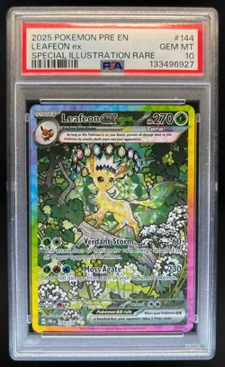 2025 Pokemon SV Prismatic Evolutions PRE EN Leafeon ex #144/131 PSA 10 - Image 1