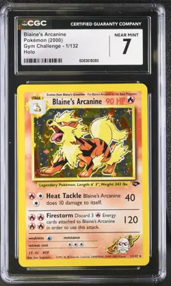 CGC 7 Blaine's Arcanine 2000 Gym Challenge 1/132 Holo Pokemon Card - Image 1