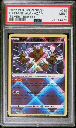2022 POKEMON SWORD & SHIELD SILVER TEMPEST #059 RADIANT ALAKAZAM PSA 9 - Image 1