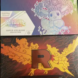 Pokemon Prismatic Evolutions Super Premium Collection And Moltres UPC Bundle - Image 1
