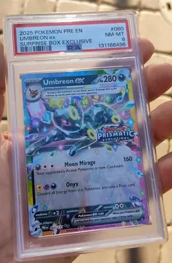 2025 Pokemon Prismatic Evolutions Surprise Box Exclusive Umbreon EX Holo PSA 8 - Image 2