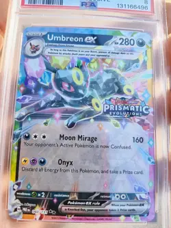 2025 Pokemon Prismatic Evolutions Surprise Box Exclusive Umbreon EX Holo PSA 8 - Image 3