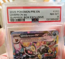 2025 Pokemon Prismatic Evolutions Surprise Box Exclusive Umbreon EX Holo PSA 8 - Image 4