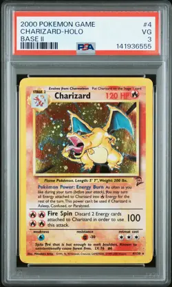 2000 POKEMON BASE SET 2 #4 CHARIZARD-HOLO PSA 3 - Image 1