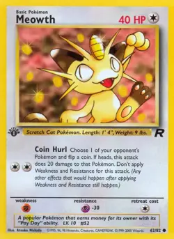 Meowth - 62/82 - Pokemon Team Rocket 1st Edition Card WOTC NM - Image 1