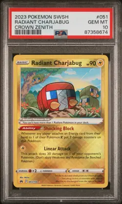 Radiant Charjabug 051/159 Radiant Rare GEM MINT PSA 10. Pokemon Crown Zenith - Image 1