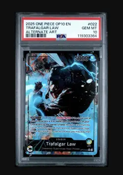 PSA 10 One Piece CCG Trafalgar Law Royal Blood Foil OP10-022 Alt Art Leader - Image 1