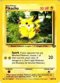 Pokemon TCG Pikachu 60/64 Common Unlimited Jungle LP/MP - Image 1