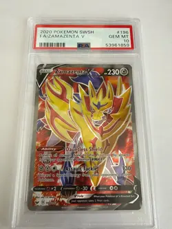 PSA 10 GEM MINT Zamazenta V 196/202 Sword & Shield FULL ART Pokemon Card - Image 1