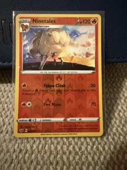 Pokemon Card Ninetales Sword & Shield Base Set Reverse Holo Rare 023/202 NM - Image 1