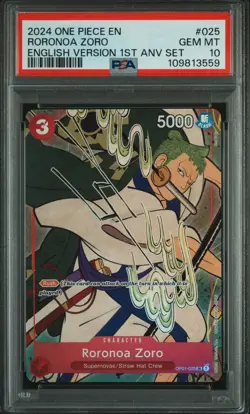 Roronoa Zoro (English Version 1st Anniversary Set) OP01-025 PSA 10 One Piece - Image 1