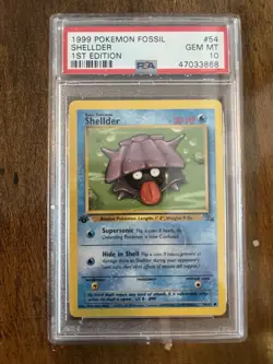 1999 Pokemon Fossil 1st Edition Shellder #54/62 PSA 10 - Image 1