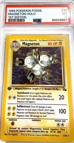 1999 POKEMON FOSSIL #11 MAGNETON-HOLO 1ST EDITION PSA 7 - Image 1
