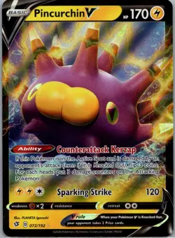Pincurchin V 072/192 Holo Rare V Rebel Clash Pokemon Near Mint - Image 1