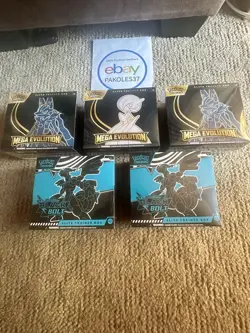 Pokemon TCG ETB Elite Trainer 5 Box Lot Black Bolt Mega Evolution Lucario + More - Image 1
