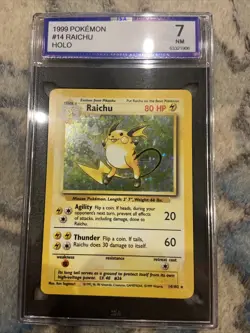 Raichu 14/102 Base Set Holo Rare Pokemon ISA 7 NM - Image 1